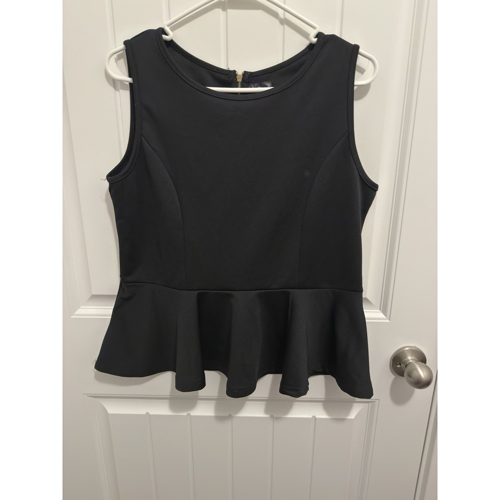 Ampersand Avenue Womens Black Sleeveless Peplum Top Gold Back Zipper Size Medium